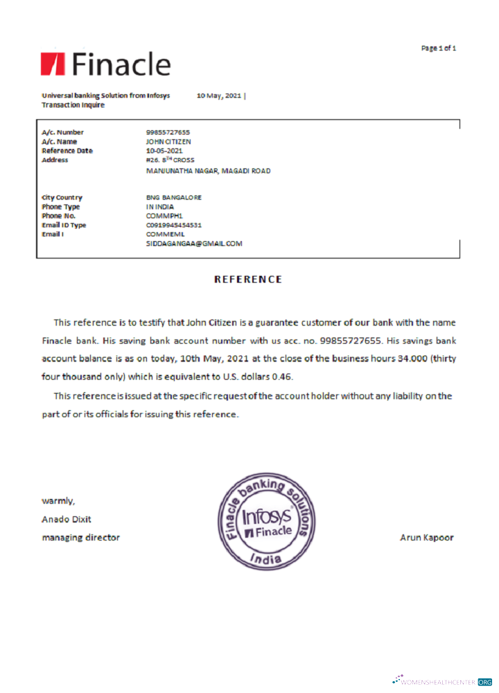Download India Finacle bank reference Photoshop template